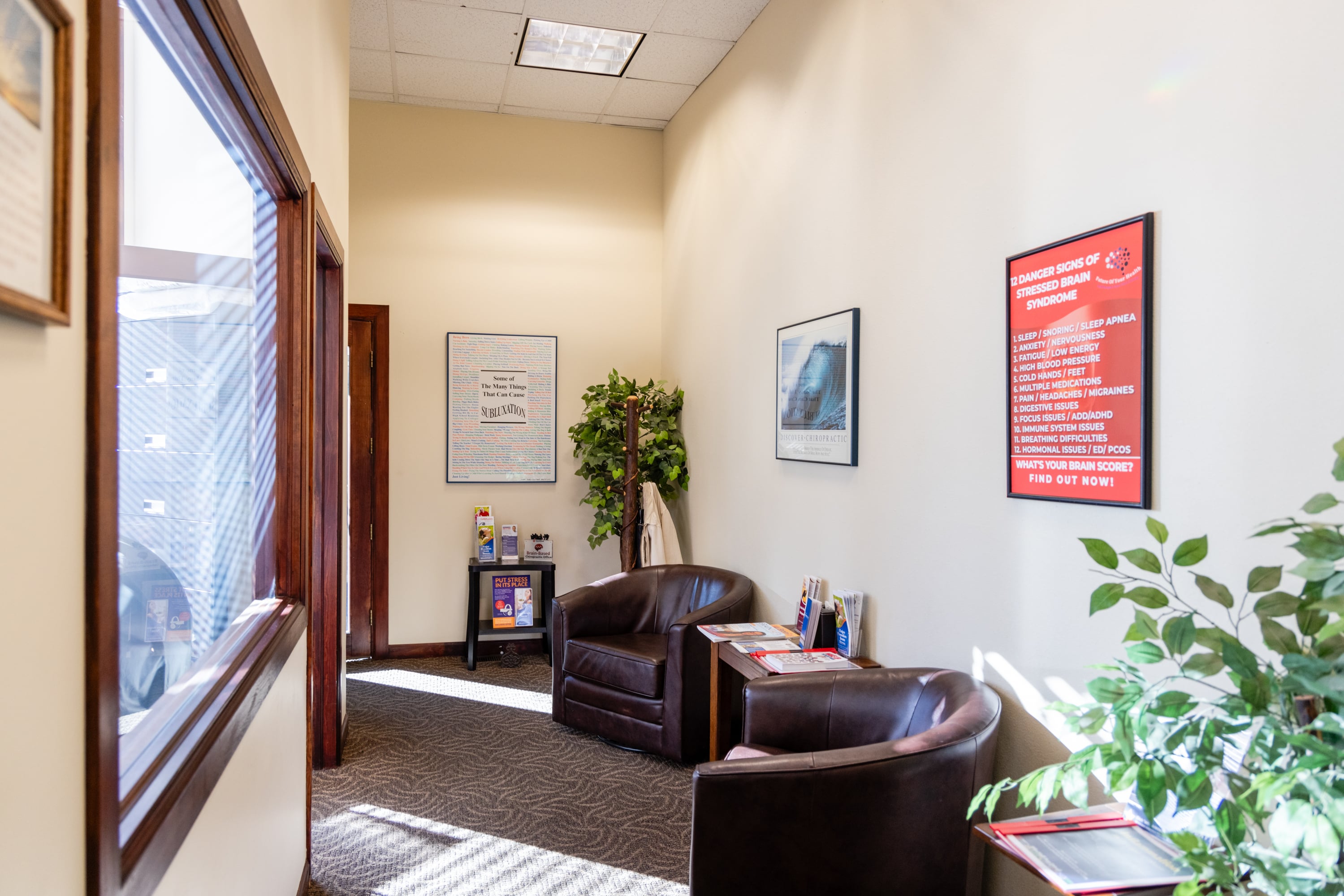 Inviting reception area at Lankering Chiropractic in Basalt, CO showing the clinic interior